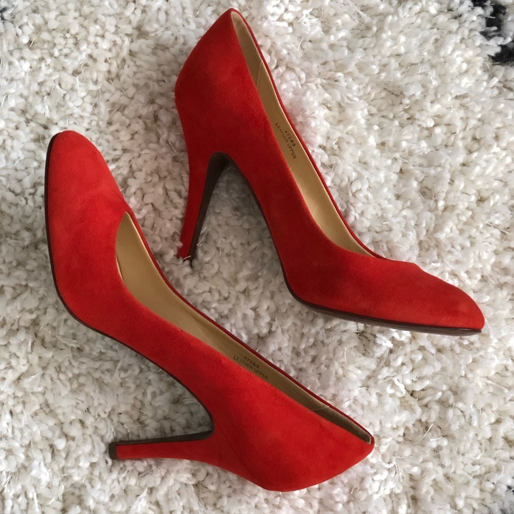 J Crew red suede heels size 8